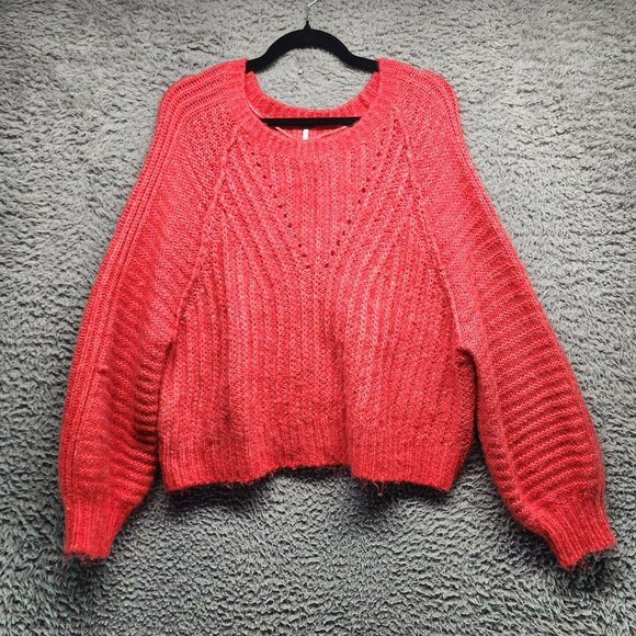 Free People Sweater Womens Small Red Knit Carter Oversized Boho - Picture 1 of 10
